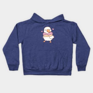 Cute Goose With Donut Around Neck Kids Hoodie